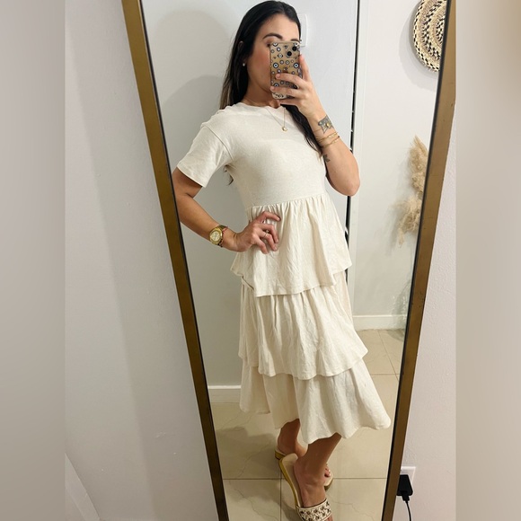 ZARA \ Women’s Cotton Cream Ruffle Tiered Elegant Midi Dress NWT - Picture 5 of 5